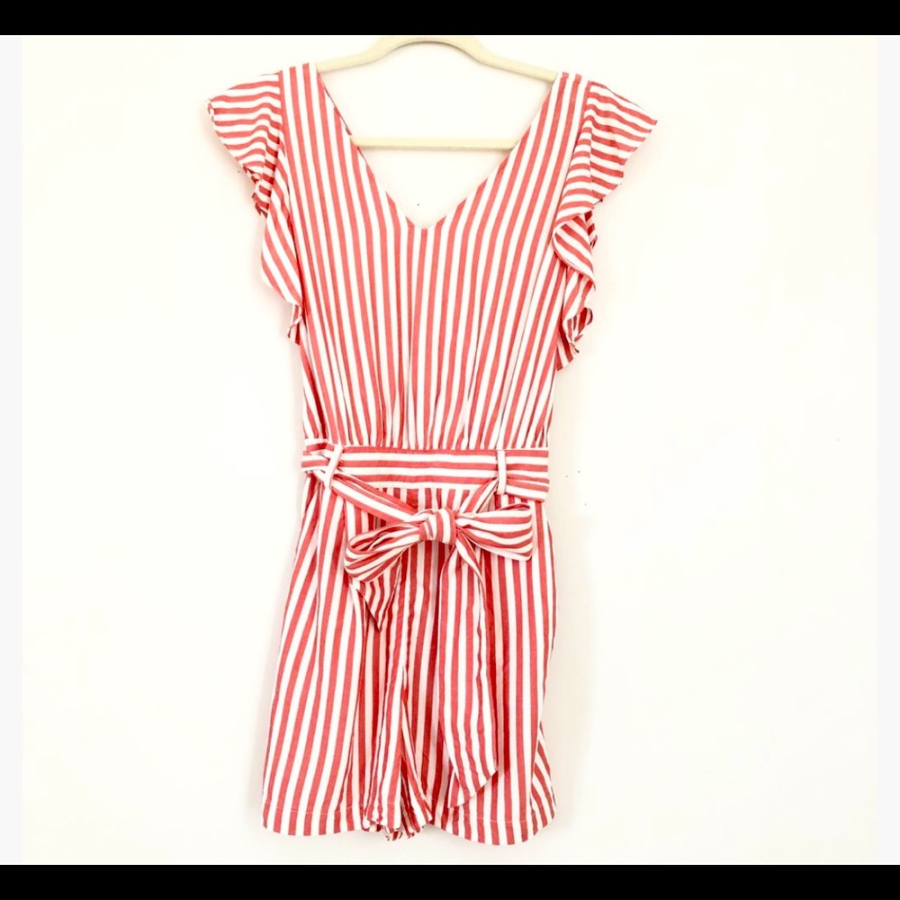 Loft Striped Flutter Tie Waist Romper Size 8 - Picture 2 of 12